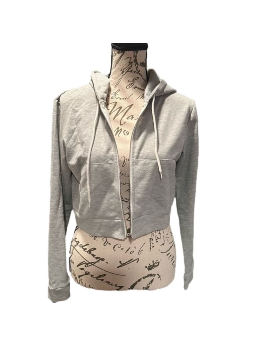 SHEIN EZWEAR Women’s Light Gray Cropped Zip-Up Hoodie – Size Small ✨🩶🧥 - Picture 8 of 11